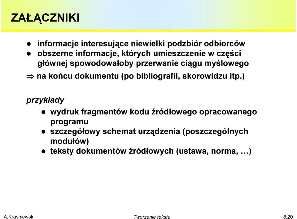 bibliografii, skorowidzu itp.