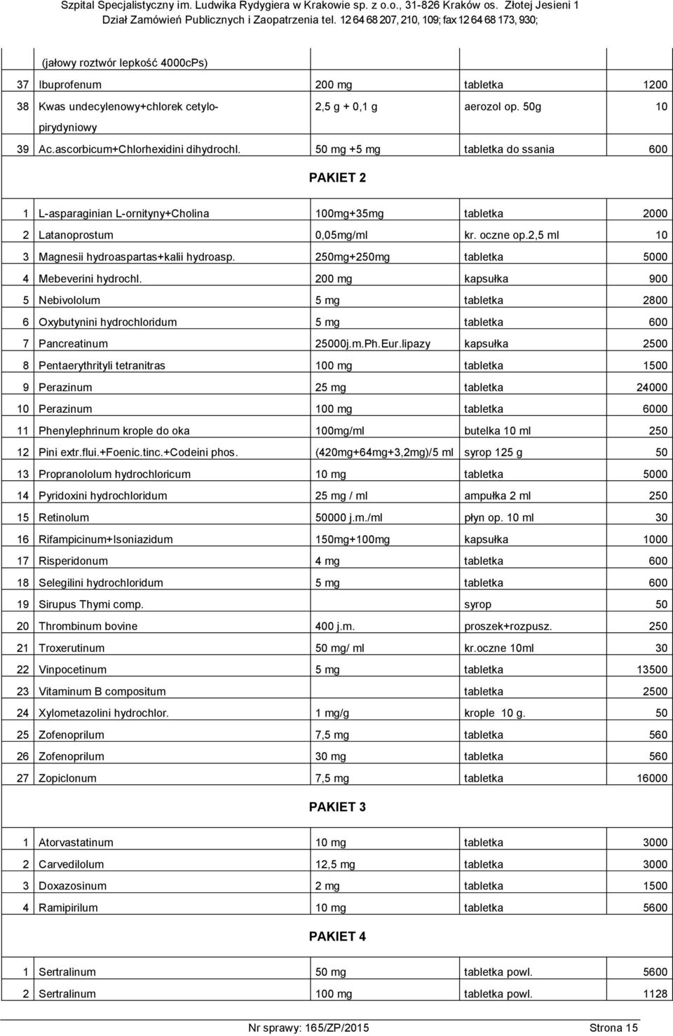 250mg+250mg tabletka 5000 4 Mebeverini hydrochl. 200 mg kapsułka 900 5 Nebivololum 5 mg tabletka 2800 6 Oxybutynini hydrochloridum 5 mg tabletka 600 7 Pancreatinum 25000j.m.Ph.Eur.