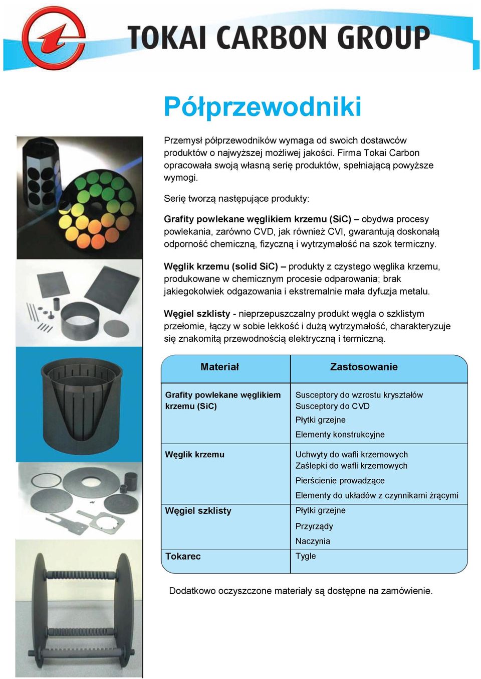 na szok termiczny. Węglik krzemu (solid SiC) produkty z czystego węglika krzemu, produkowane w chemicznym procesie odparowania; brak jakiegokolwiek odgazowania i ekstremalnie mała dyfuzja metalu.