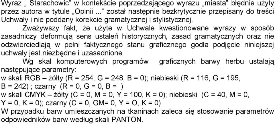 Zważywszy fakt, że użyte w Uchwale kwestionowane wyrazy w sposób zasadniczy deformują sens ustaleń historycznych, zasad gramatycznych oraz nie odzwierciedlają w pełni faktycznego stanu graficznego