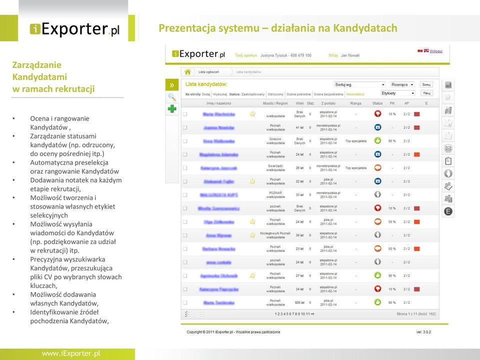 ) Automatyczna preselekcja oraz rangowanie Kandydatów Dodawania notatek na każdym etapie rekrutacji, Możliwośd tworzenia i stosowania własnych etykiet