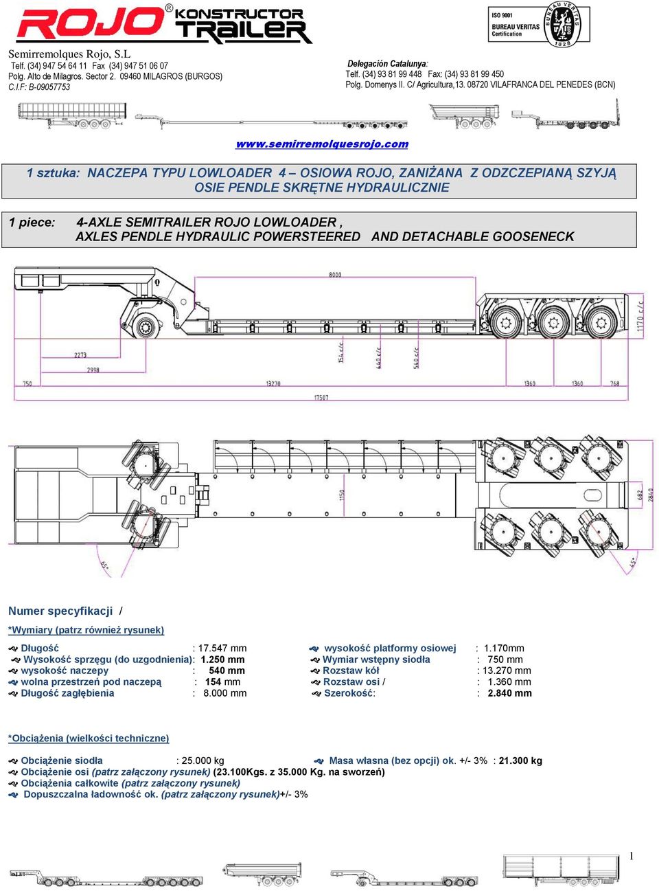 250 mm Wymiar wstępny siodła : 750 mm wysokość naczepy : 540 mm Rozstaw kół : 13.270 mm wolna przestrzeń pod naczepą : 154 mm Rozstaw osi / : 1.360 mm Długość zagłębienia : 8.000 mm Szerokość: : 2.