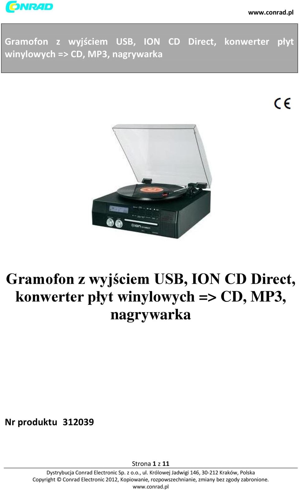 winylowych => CD, MP3, nagrywarka Nr produktu 312039