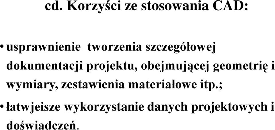 obejmującej geometrię i wymiary, zestawienia