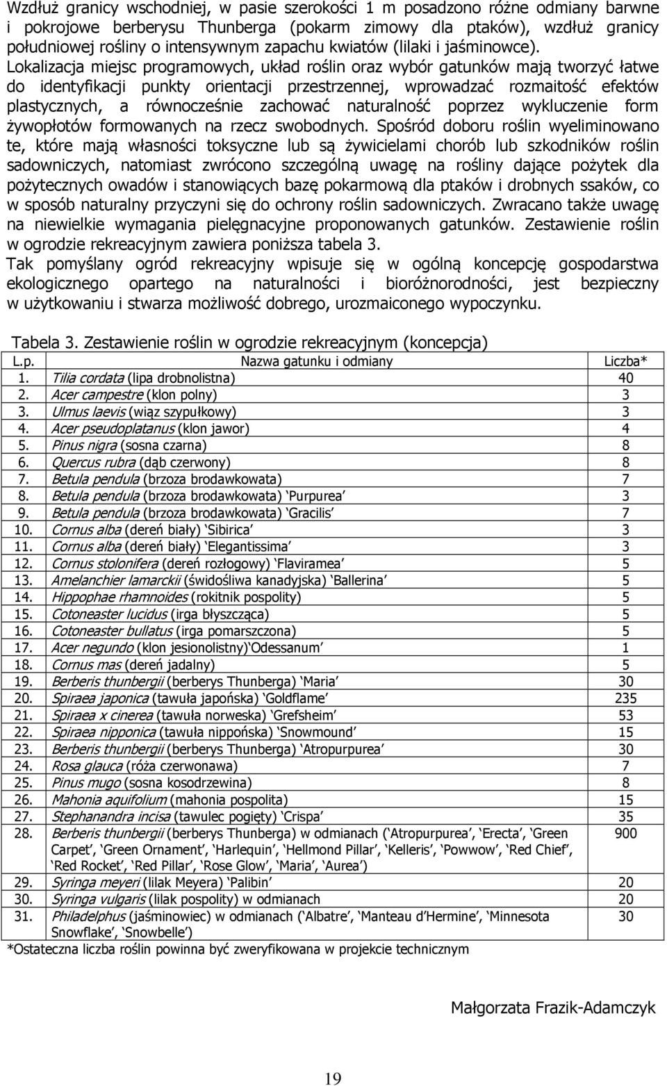 Lokalizacja miejsc programowych, układ roślin oraz wybór gatunków mają tworzyć łatwe do identyfikacji punkty orientacji przestrzennej, wprowadzać rozmaitość efektów plastycznych, a równocześnie