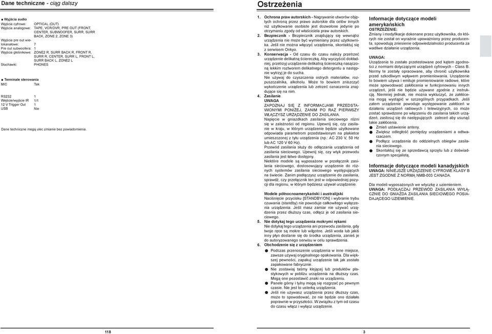 SURR BACK L, ZONE L PHONES / Nie Dae techicze mogą ulec zmiaie bez powiadomieia. Ostrzeżeia... 4. 5. 6.