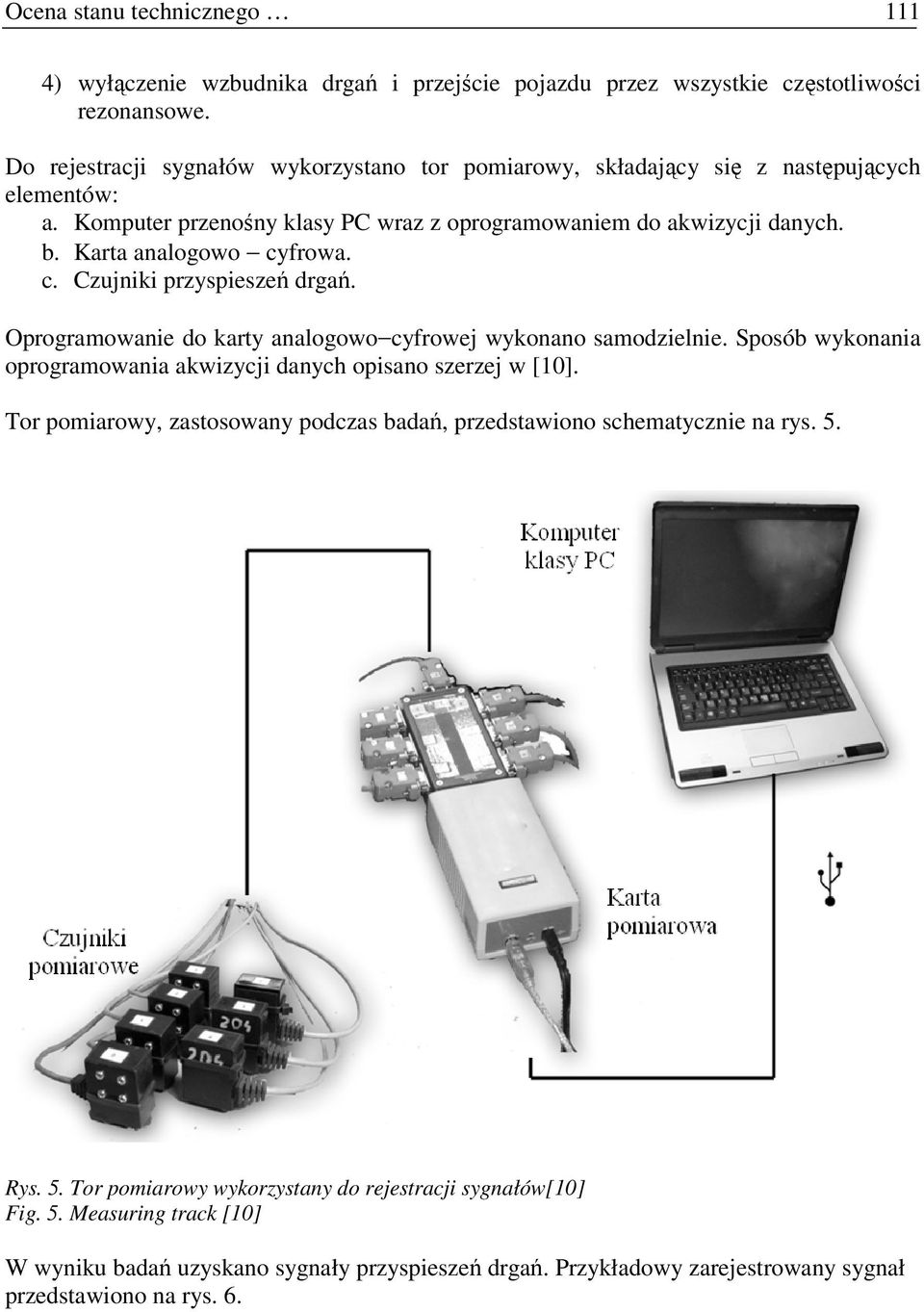 Karta analogowo cyfrowa. c. Czujniki przyspieszeń drgań. Oprogramowanie do karty analogowo cyfrowej wykonano samodzielnie.