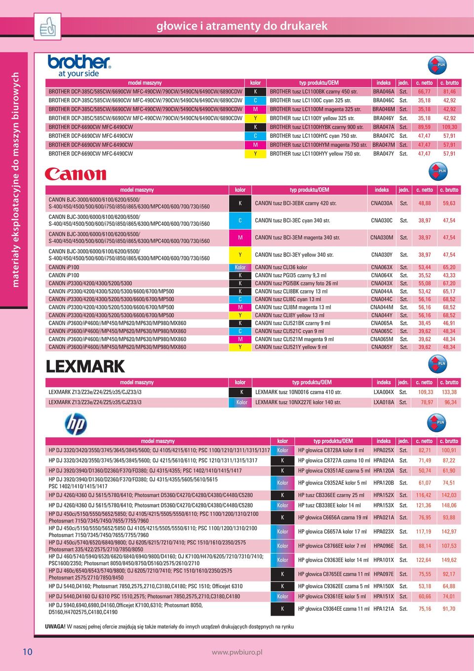 35,18 42,92 BROTHER DCP-385C/585CW/6690CW MFC-490CW/790CW/5490CN/6490CW/6890CDW M BROTHER tusz LC1100M magenta 325 str. BRA046M Szt.