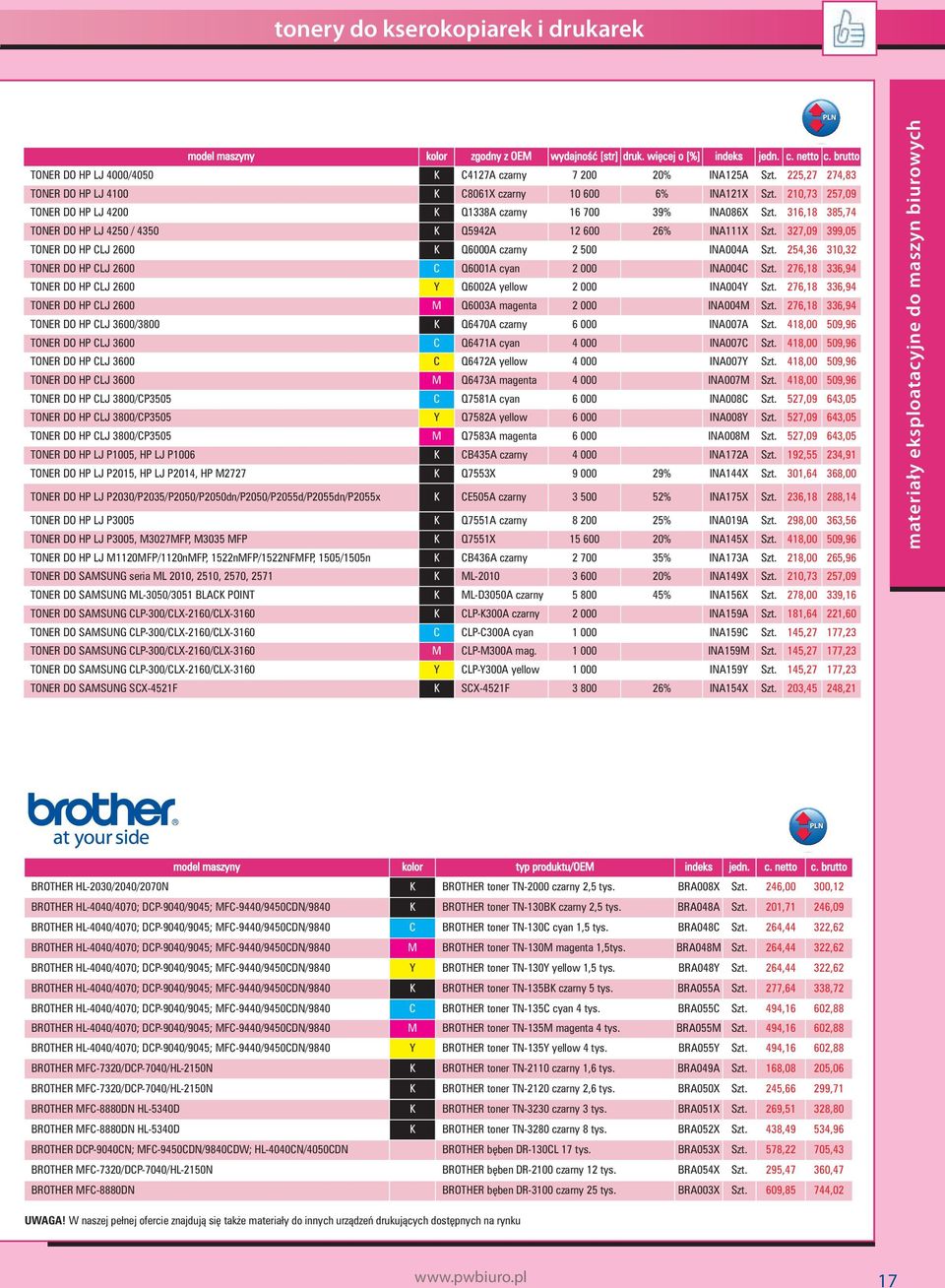 316,18 385,74 TONER DO HP LJ 4250 / 4350 K Q5942A 12 600 26% INA111X Szt. 327,09 399,05 TONER DO HP CLJ 2600 K Q6000A czarny 2 500 INA004A Szt.