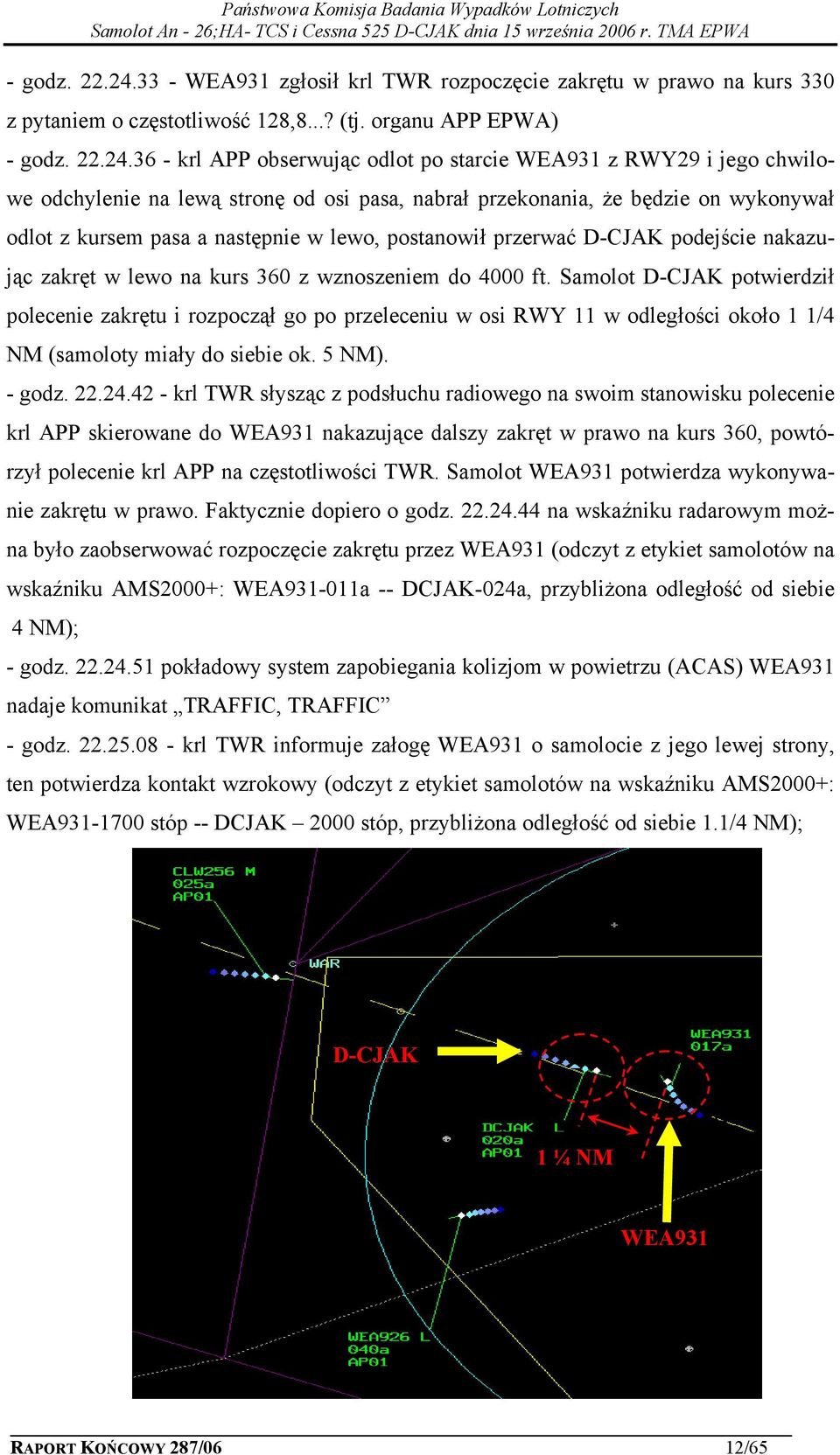 organu APP EPWA) 36 - krl APP obserwując odlot po starcie WEA931 z RWY29 i jego chwilowe odchylenie na lewą stronę od osi pasa, nabrał przekonania, że będzie on wykonywał odlot z kursem pasa a