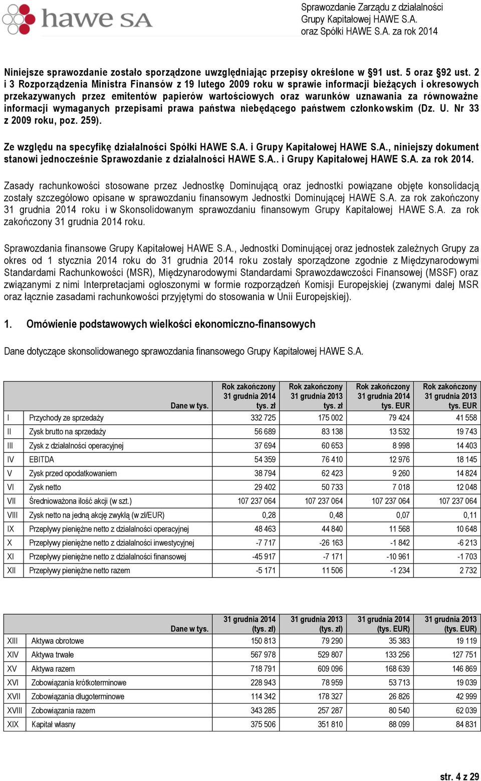 informacji wymaganych przepisami prawa państwa niebędącego państwem członko wskim (Dz. U. Nr 33 z 2009 roku, poz. 259). Ze względu na specyfikę działalności Spółki HAW