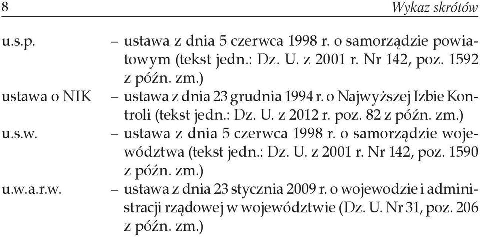 poz. 82 z późn. zm.) ustawa z dnia 5 czerwca 1998 r. o samorządzie województwa (tekst jedn.: Dz. U. z 2001 r. Nr 142, poz.