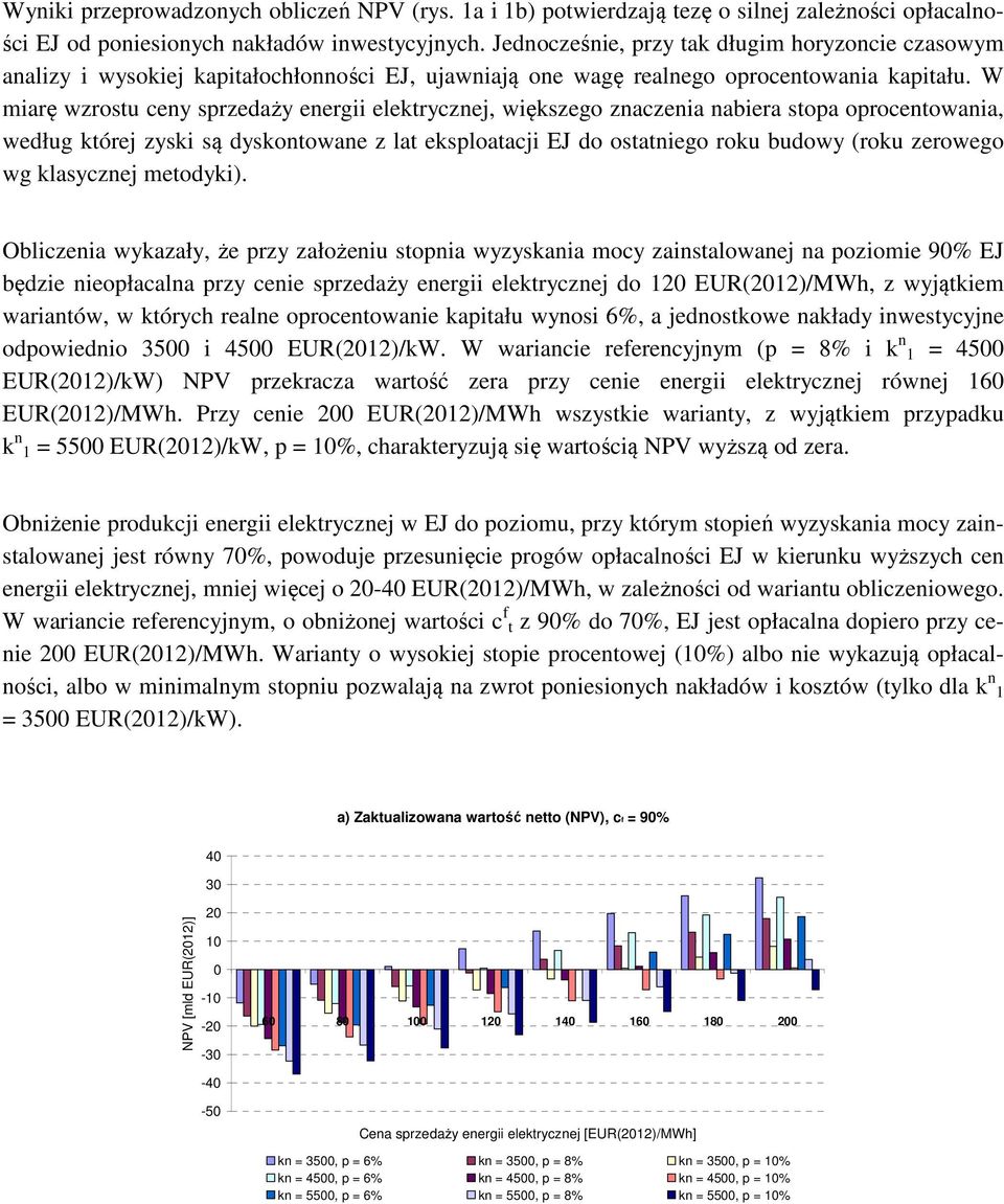 W miarę wzrosu ceny sprzedaży energii elekryczne, większego znaczenia nabiera sopa oprocenowania, według kóre zyski są dyskonowane z la eksploaaci EJ do osaniego roku budowy (roku zerowego wg