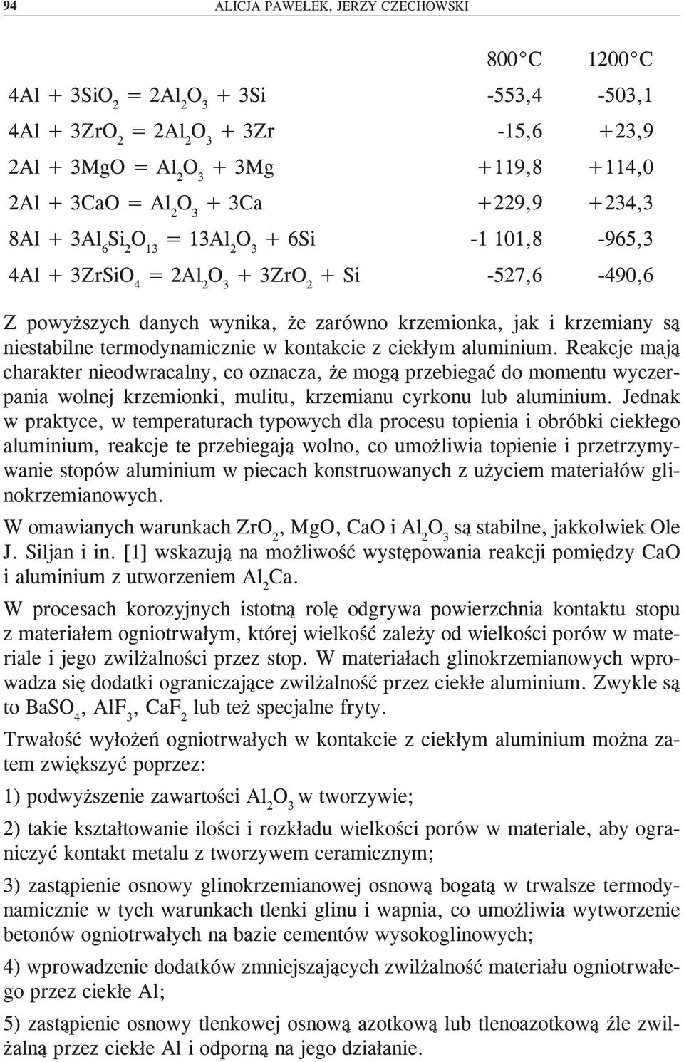 termodynamicznie w kontakcie z ciekłym aluminium.