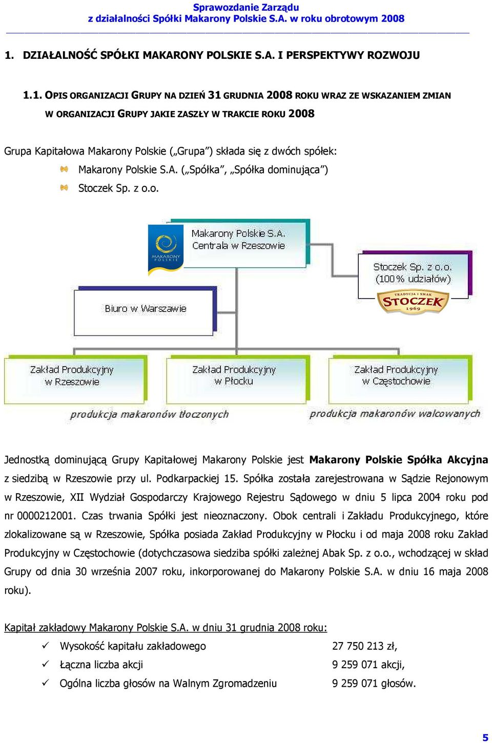 Podkarpackiej 15. Spółka została zarejestrowana w Sądzie Rejonowym w Rzeszowie, XII Wydział Gospodarczy Krajowego Rejestru Sądowego w dniu 5 lipca 2004 roku pod nr 0000212001.