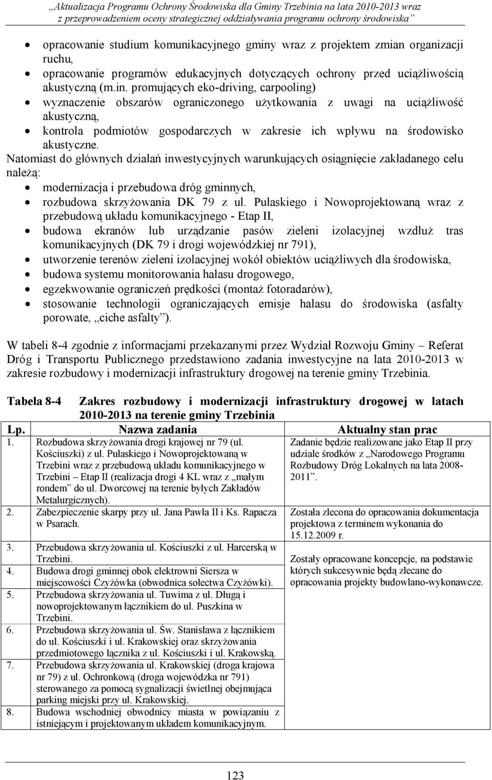 promujących eko-driving, carpooling) wyznaczenie obszarów ograniczonego użytkowania z uwagi na uciążliwość akustyczną, kontrola podmiotów gospodarczych w zakresie ich wpływu na środowisko akustyczne.