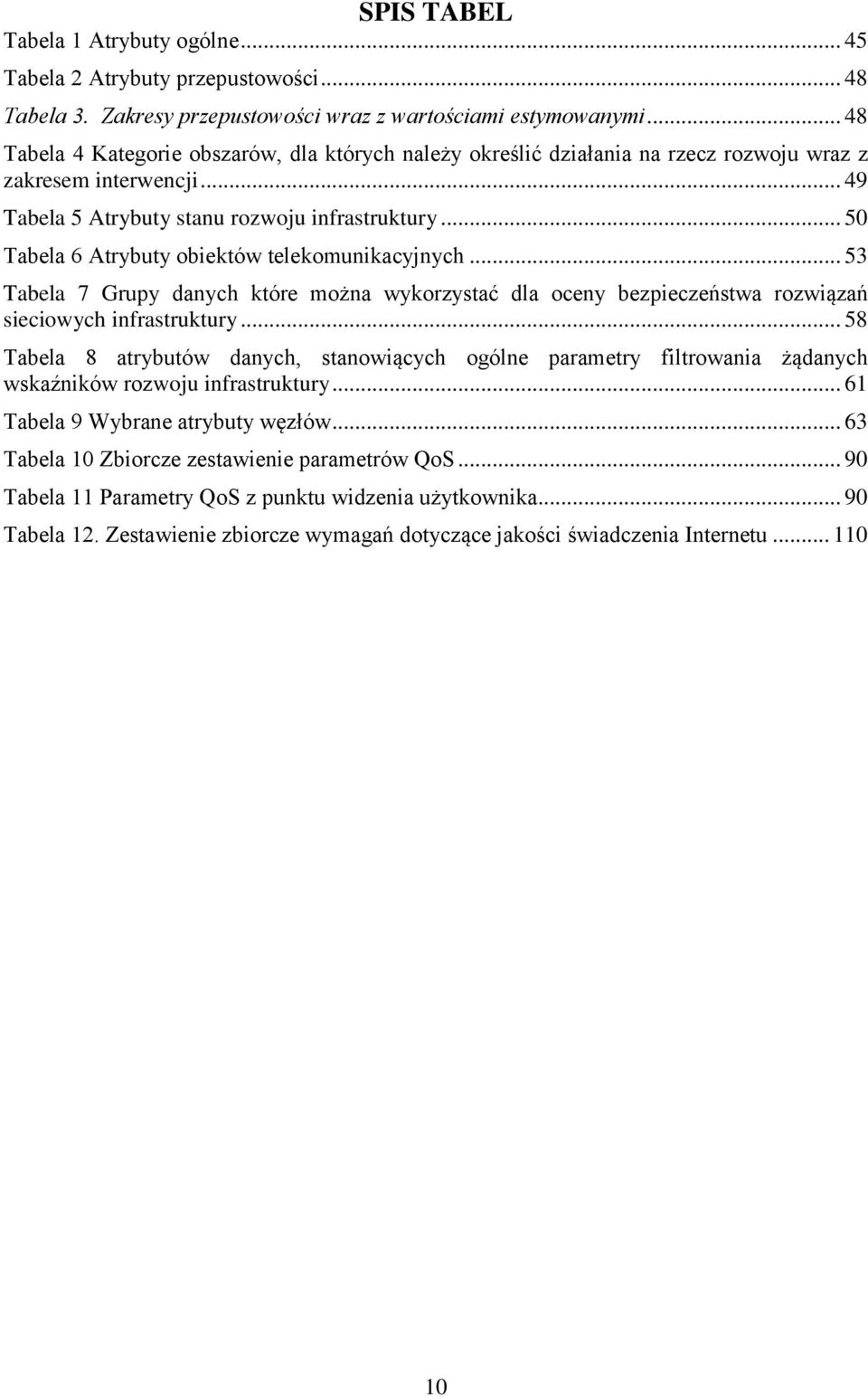 .. 50 Tabela 6 Atrybuty obiektów telekomunikacyjnych... 53 Tabela 7 Grupy danych które można wykorzystać dla oceny bezpieczeństwa rozwiązań sieciowych infrastruktury.