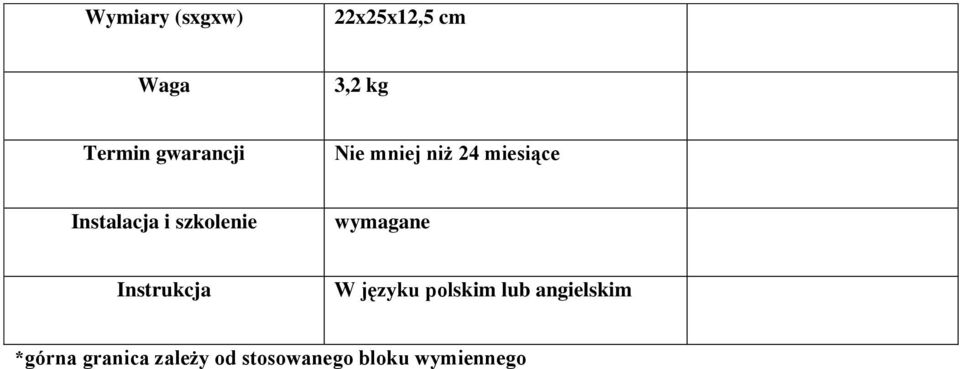 szkolenie wymagane Instrukcja W języku polskim lub