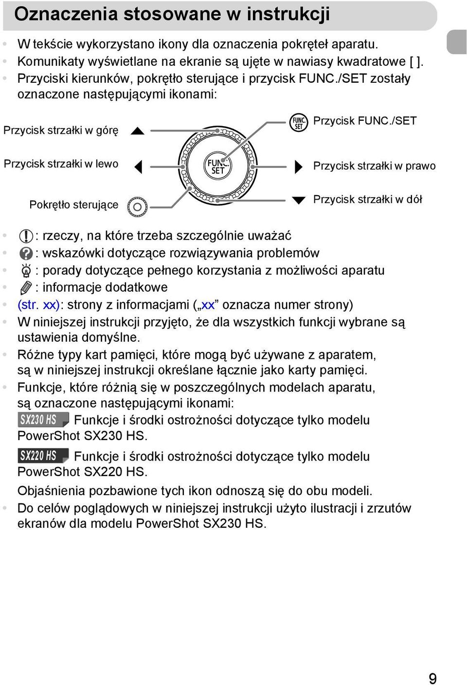 /SET Przycisk strzałki w lewo Pokrętło sterujące Przycisk strzałki w prawo Przycisk strzałki w dół : rzeczy, na które trzeba szczególnie uważać : wskazówki dotyczące rozwiązywania problemów : porady