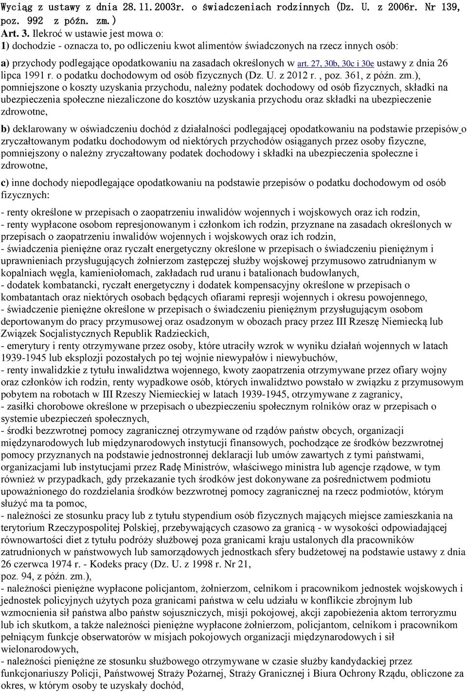 27, 30b, 30c i 30e ustawy z dnia 26 lipca 1991 r. o podatku dochodowym od osób fizycznych (Dz. U. z 2012 r., poz. 361, z późn. zm.