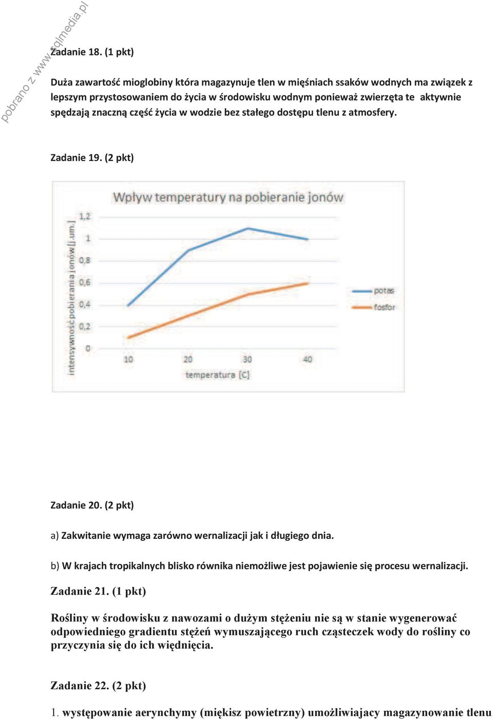znaczną część życia w wodzie bez stałego dostępu tlenu z atmosfery. Zadanie 19. (2 pkt) Zadanie 20. (2 pkt) a) Zakwitanie wymaga zarówno wernalizacji jak i długiego dnia.