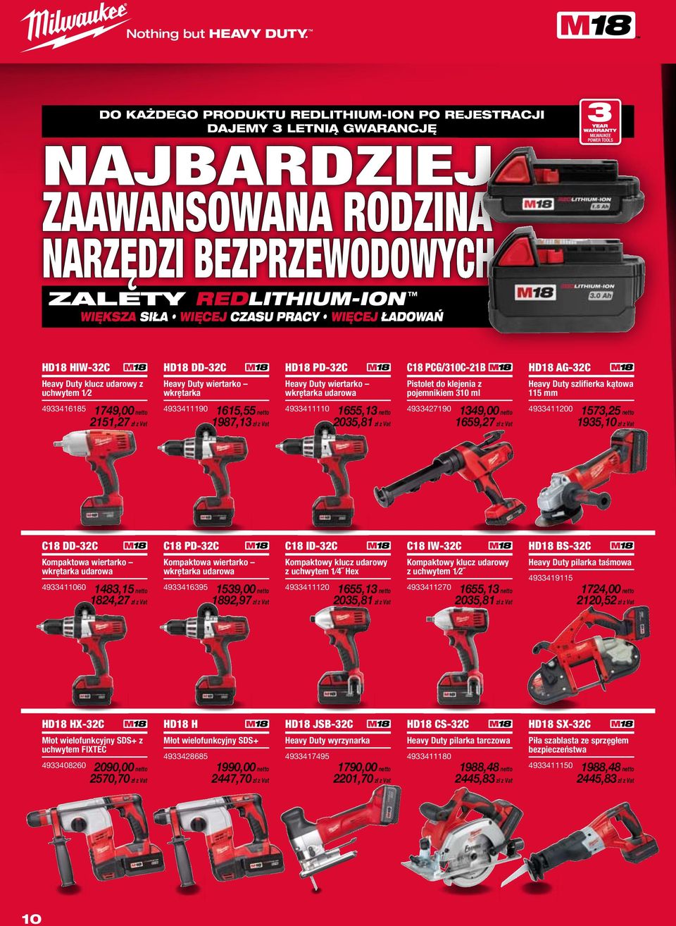 wiertarko wkrętarka udarowa 4933411110 1655,13 2035,81 Pistolet do klejenia z pojemnikiem 310 ml 4933427190 1349,00 1659,27 Heavy Duty szlifierka kątowa 115 mm 4933411200 1573,25 1935,10 C18 DD-32C