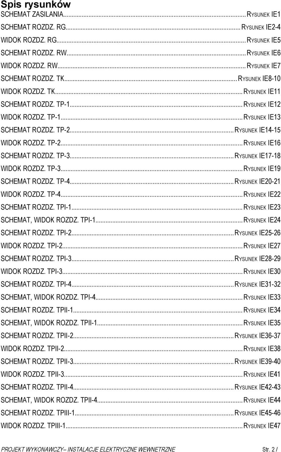 TP-3...RYSUNEK IE17-18 WIDOK ROZDZ. TP-3...RYSUNEK IE19 SCHEMAT ROZDZ. TP-4...RYSUNEK IE20-21 WIDOK ROZDZ. TP-4...RYSUNEK IE22 SCHEMAT ROZDZ. TPI-1...RYSUNEK IE23 SCHEMAT, WIDOK ROZDZ. TPI-1...RYSUNEK IE24 SCHEMAT ROZDZ.