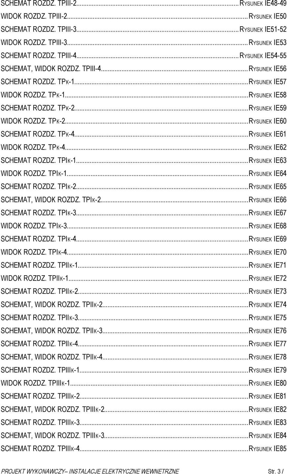 TPK-4...RYSUNEK IE61 WIDOK ROZDZ. TPK-4...RYSUNEK IE62 SCHEMAT ROZDZ. TPIK-1...RYSUNEK IE63 WIDOK ROZDZ. TPIK-1...RYSUNEK IE64 SCHEMAT ROZDZ. TPIK-2...RYSUNEK IE65 SCHEMAT, WIDOK ROZDZ. TPIK-2...RYSUNEK IE66 SCHEMAT ROZDZ.