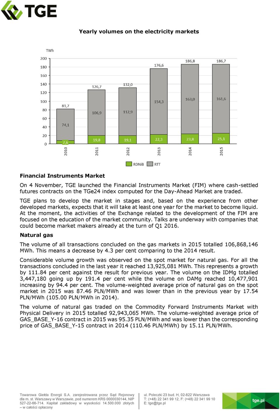 TGE plans to develop the market in stages and, based on the experience from other developed markets, expects that it will take at least one year for the market to become liquid.