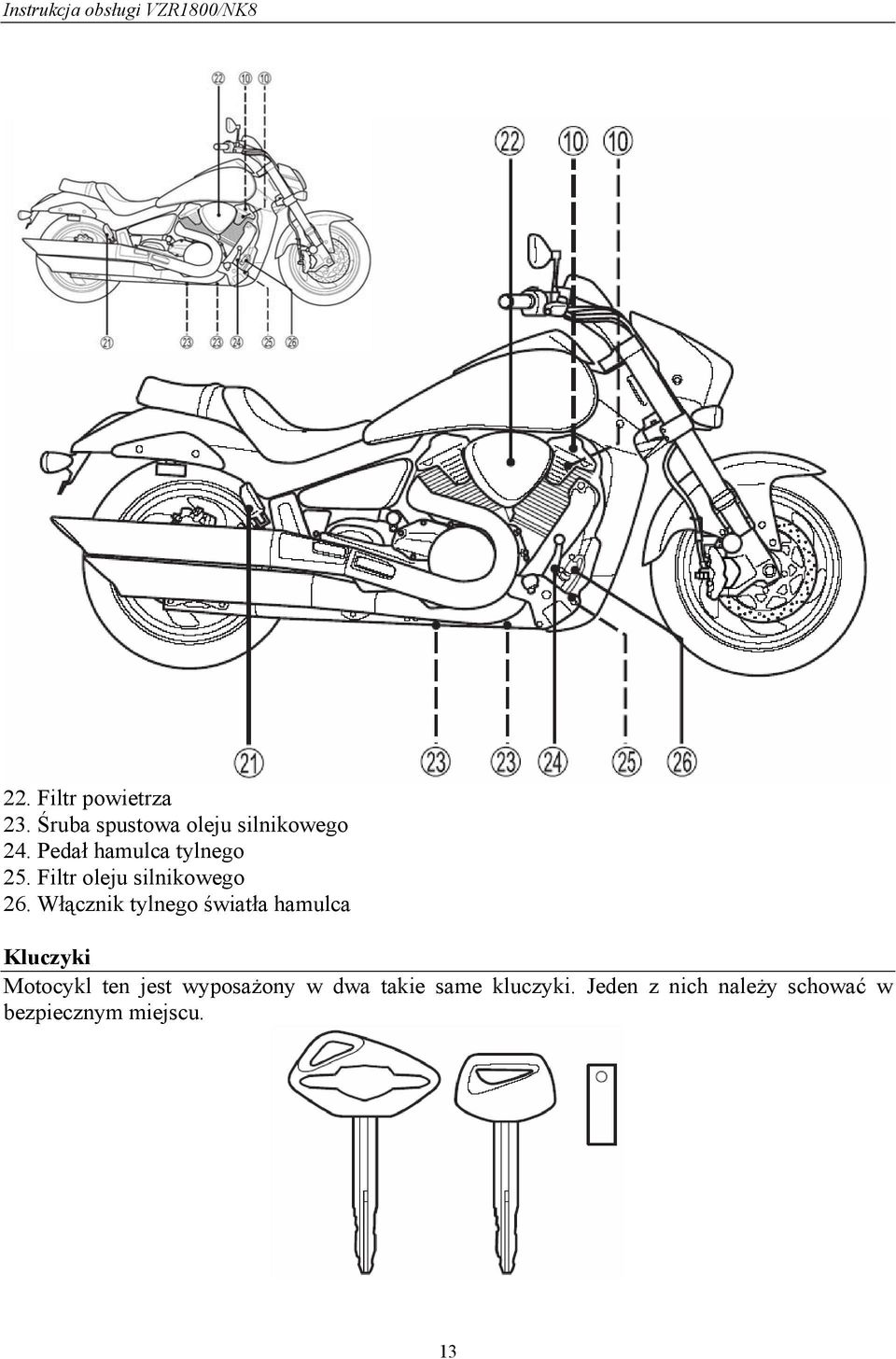 Włącznik tylnego światła hamulca Kluczyki Motocykl ten jest