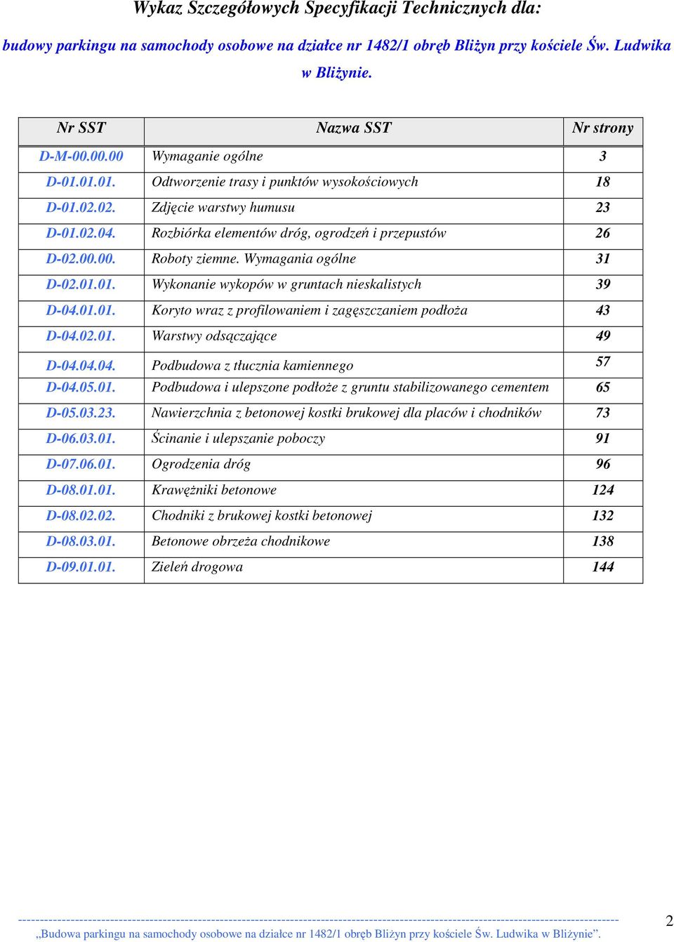 Wymagania ogólne 31 D-02.01.01. Wykonanie wykopów w gruntach nieskalistych 39 D-04.01.01. Koryto wraz z profilowaniem i zagęszczaniem podłoŝa 43 D-04.02.01. Warstwy odsączające 49 D-04.04.04. Podbudowa z tłucznia kamiennego 57 D-04.