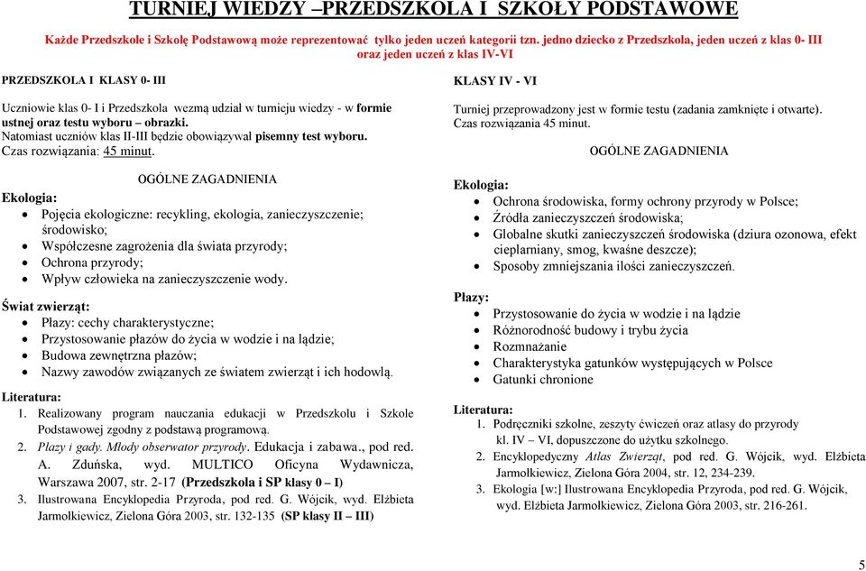 testu wyboru obrazki. Natomiast uczniów klas II-III będzie obowiązywał pisemny test wyboru. Czas rozwiązania: 45 minut.