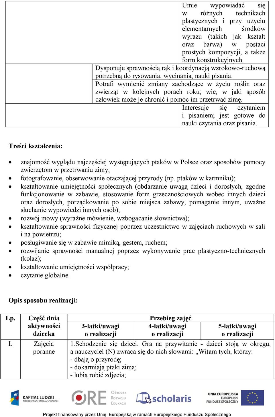 Potrafi wymienić zmiany zachodzące w życiu roślin oraz zwierząt w kolejnych porach roku; wie, w jaki sposób człowiek może je chronić i pomóc im przetrwać zimę.