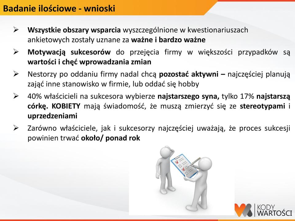 planują zająć inne stanowisko w firmie, lub oddać się hobby 40% właścicieli na sukcesora wybierze najstarszego syna, tylko 17% najstarszą córkę.