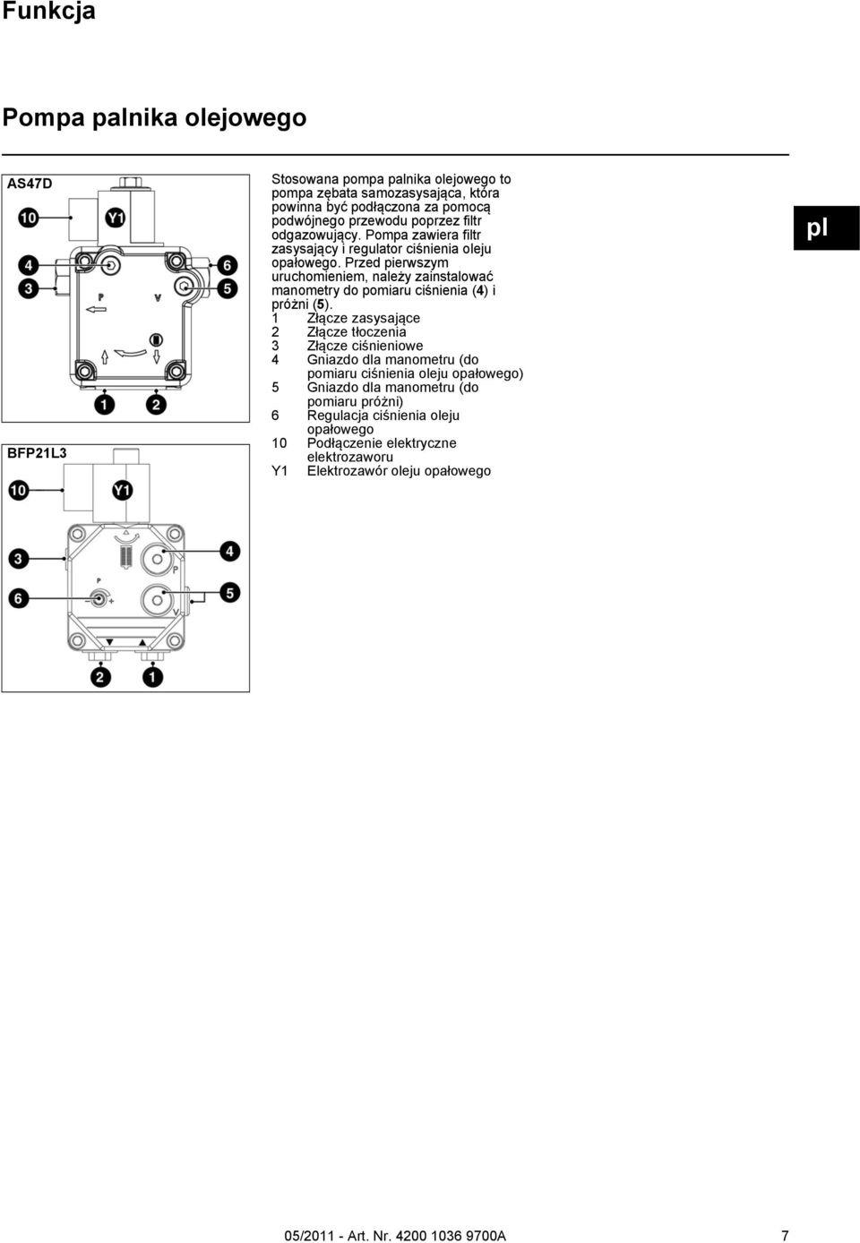 Przed pierwszym uruchomieniem, należy zainstalować manometry do pomiaru ciśnienia (4) i próżni (5).