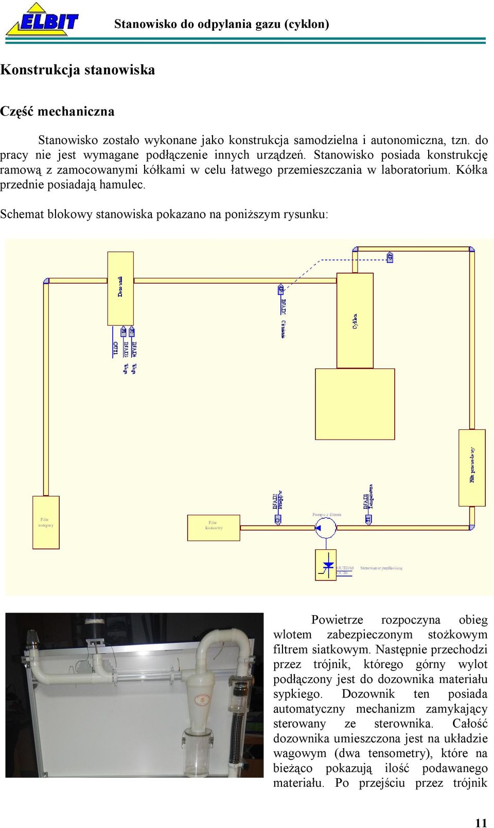 Schemat blokowy stanowiska pokazano na poniższym rysunku: Powietrze rozpoczyna obieg wlotem zabezpieczonym stożkowym filtrem siatkowym.