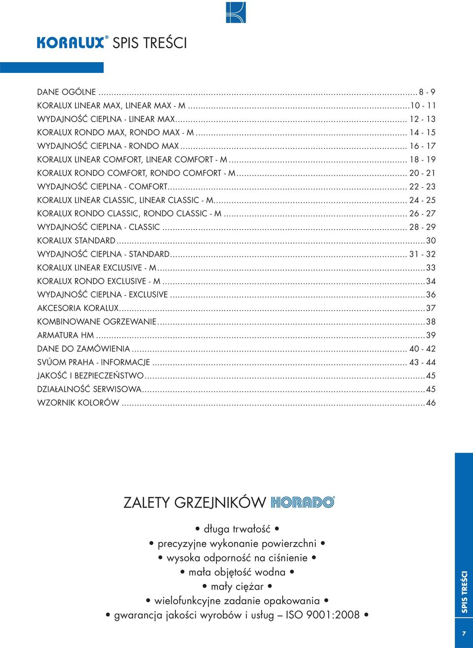 ... 24-25 KORAUX RONDO CASSIC, RONDO CASSIC - M... 26-27 WYDAJNOŚĆ CIEPNA - CASSIC... 28-29 KORAUX STANDARD...30 WYDAJNOŚĆ CIEPNA - STANDARD... 31-32 KORAUX INEAR EXCUSIVE - M.