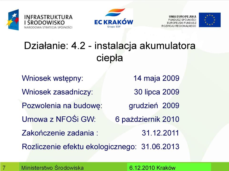 Wniosek zasadniczy: 30 lipca 2009 Pozwolenia na budowę: grudzień