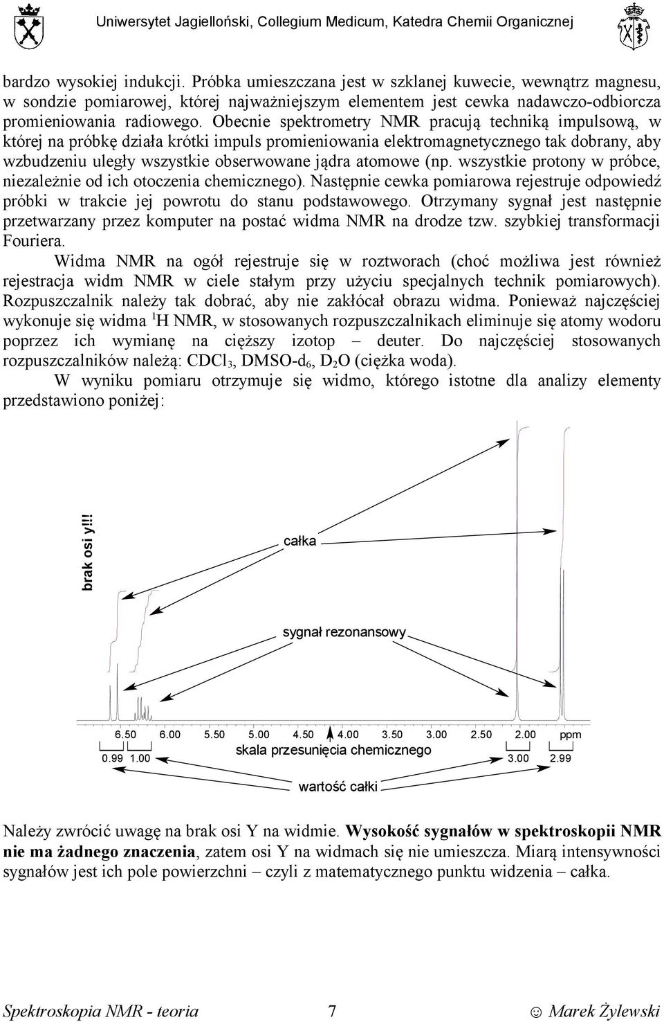 (np. wszystkie protony w próbce, niezależnie od ich otoczenia chemicznego). Następnie cewka pomiarowa rejestruje odpowiedź próbki w trakcie jej powrotu do stanu podstawowego.