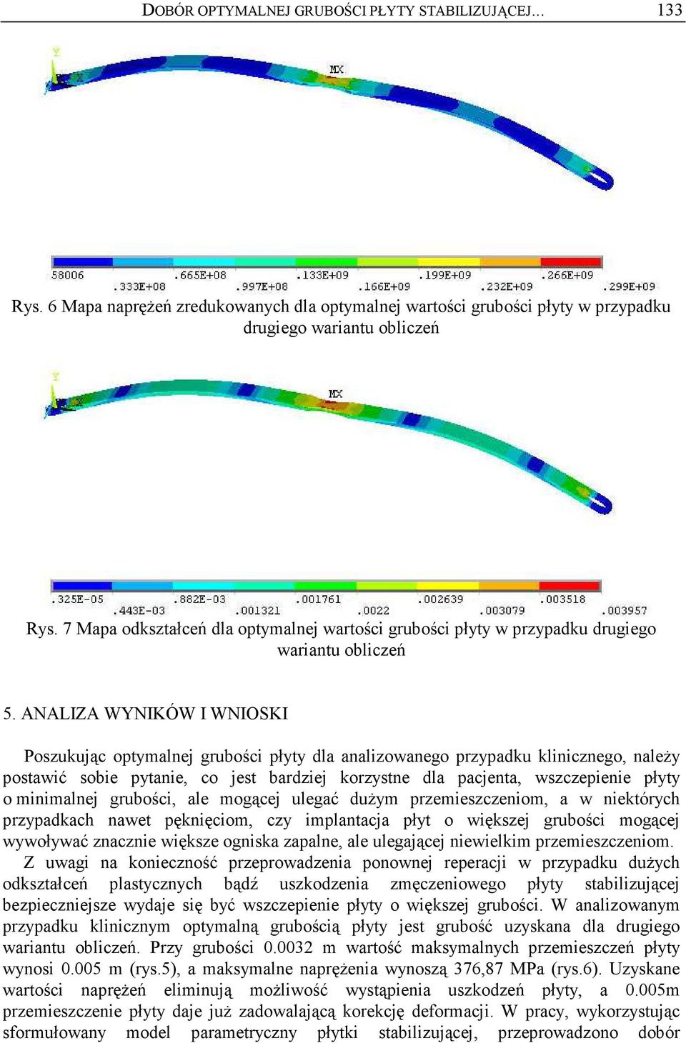 ANALIZA WYNIKÓW I WNIOSKI Poszukując optymalnej grubości płyty dla analizowanego przypadku klinicznego, naleŝy postawić sobie pytanie, co jest bardziej korzystne dla pacjenta, wszczepienie płyty o