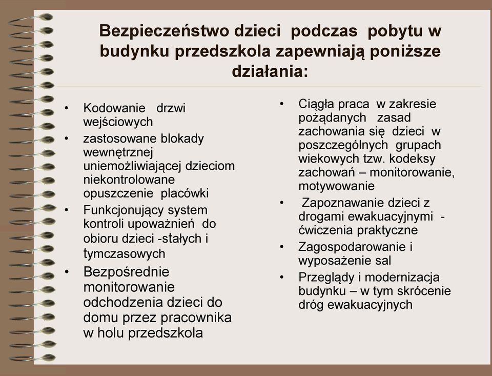 do domu przez pracownika w holu przedszkola Ciągła praca w zakresie pożądanych zasad zachowania się dzieci w poszczególnych grupach wiekowych tzw.