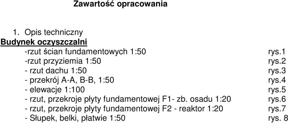 1 -rzut przyziemia 1:0 rys.2 - rzut dachu 1:0 rys.3 - przekrój A-A, B-B, 1:0 rys.