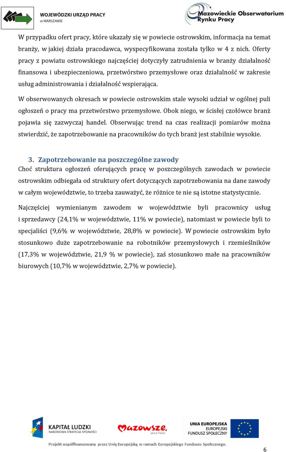 działalność wspierająca. W obserwowanych okresach w powiecie ostrowskim stale wysoki udział w ogólnej puli ogłoszeń o pracy ma przetwórstwo przemysłowe.