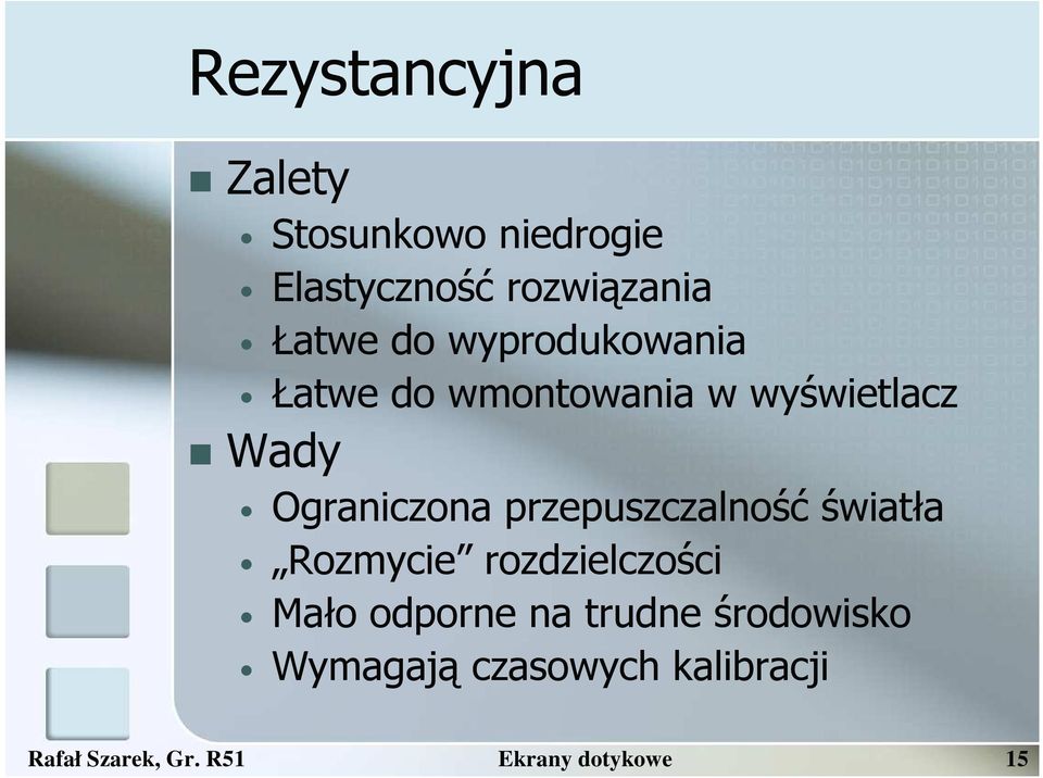 przepuszczalność światła Rozmycie rozdzielczości Mało odporne na trudne