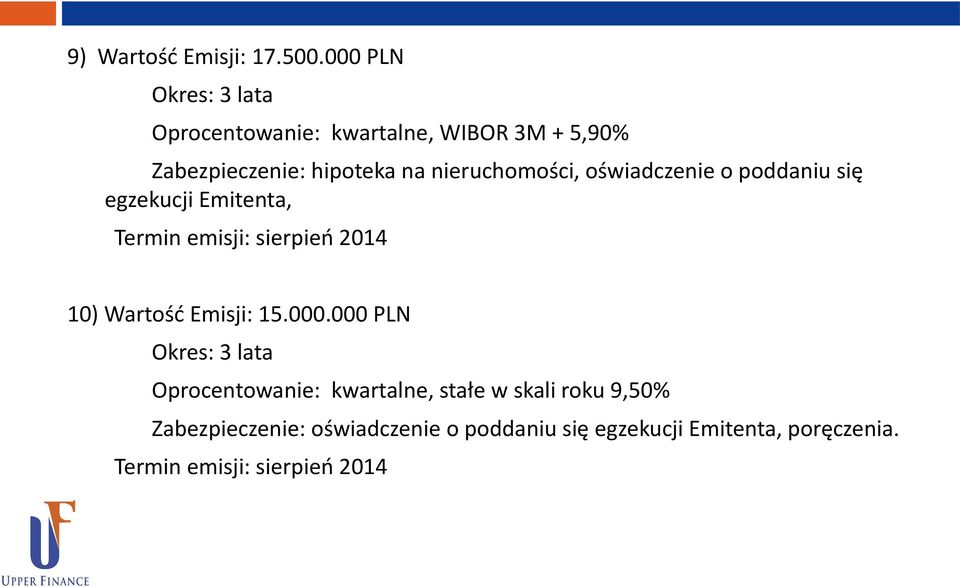 oświadczenie o poddaniu się egzekucji Emitenta, Termin emisji: sierpień 2014 10) Wartość Emisji: