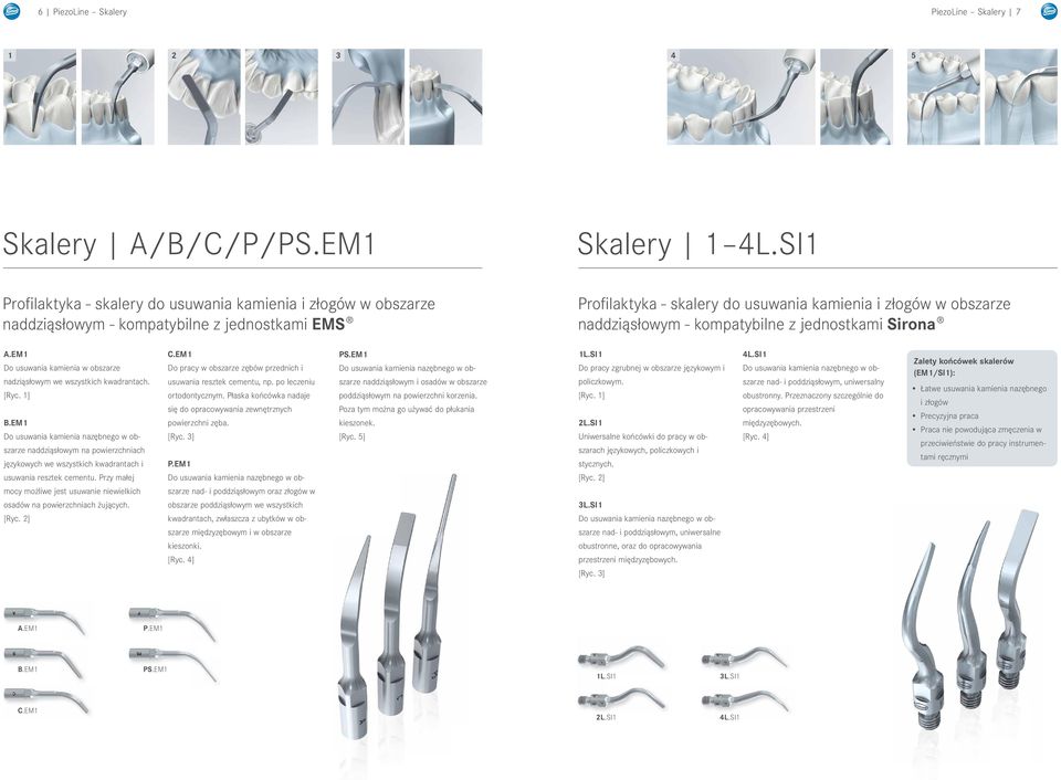 kompatybilne z jednostkami Sirona A.EM1 Do usuwania kamienia w obszarze nadziąsłowym we wszystkich kwadrantach. [Ryc. 1] B.