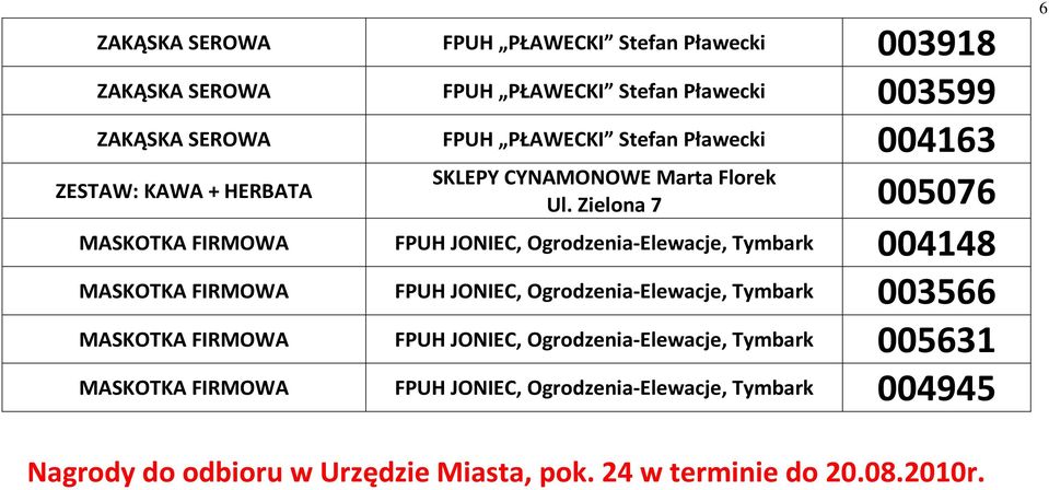 Zielona 7 005076 MASKOTKA FIRMOWA FPUH JONIEC, Ogrodzenia-Elewacje, Tymbark 004148 MASKOTKA FIRMOWA FPUH JONIEC, Ogrodzenia-Elewacje, Tymbark