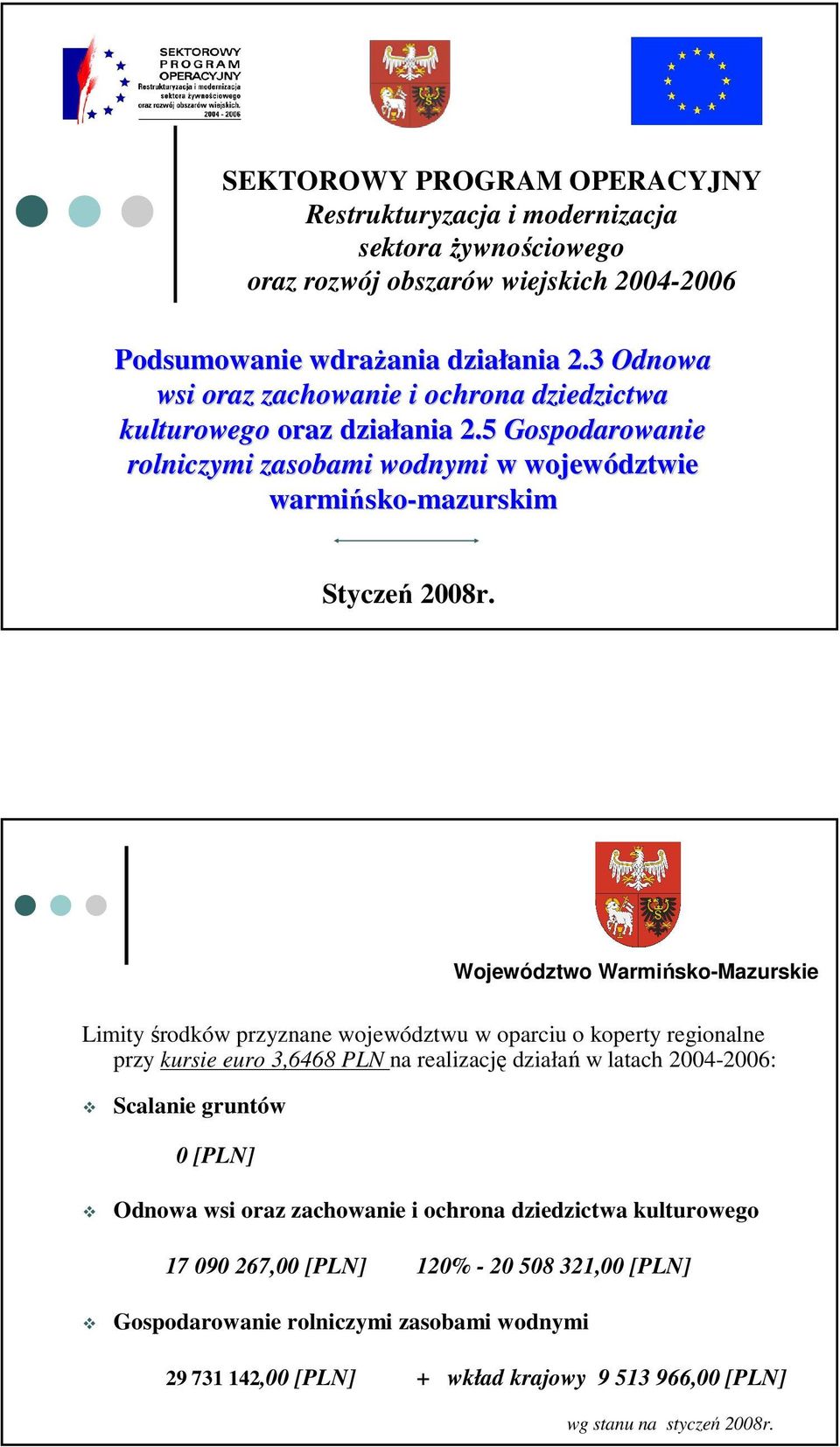 5 Gospodarowanie rolniczymi zasobami wodnymi w województwie warmińsko sko-mazurskim Styczeń 2008r.