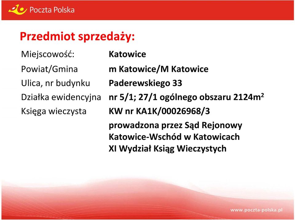 27/1 ogólnego obszaru 2124m 2 Księga wieczysta KW nr KA1K/00026968/3