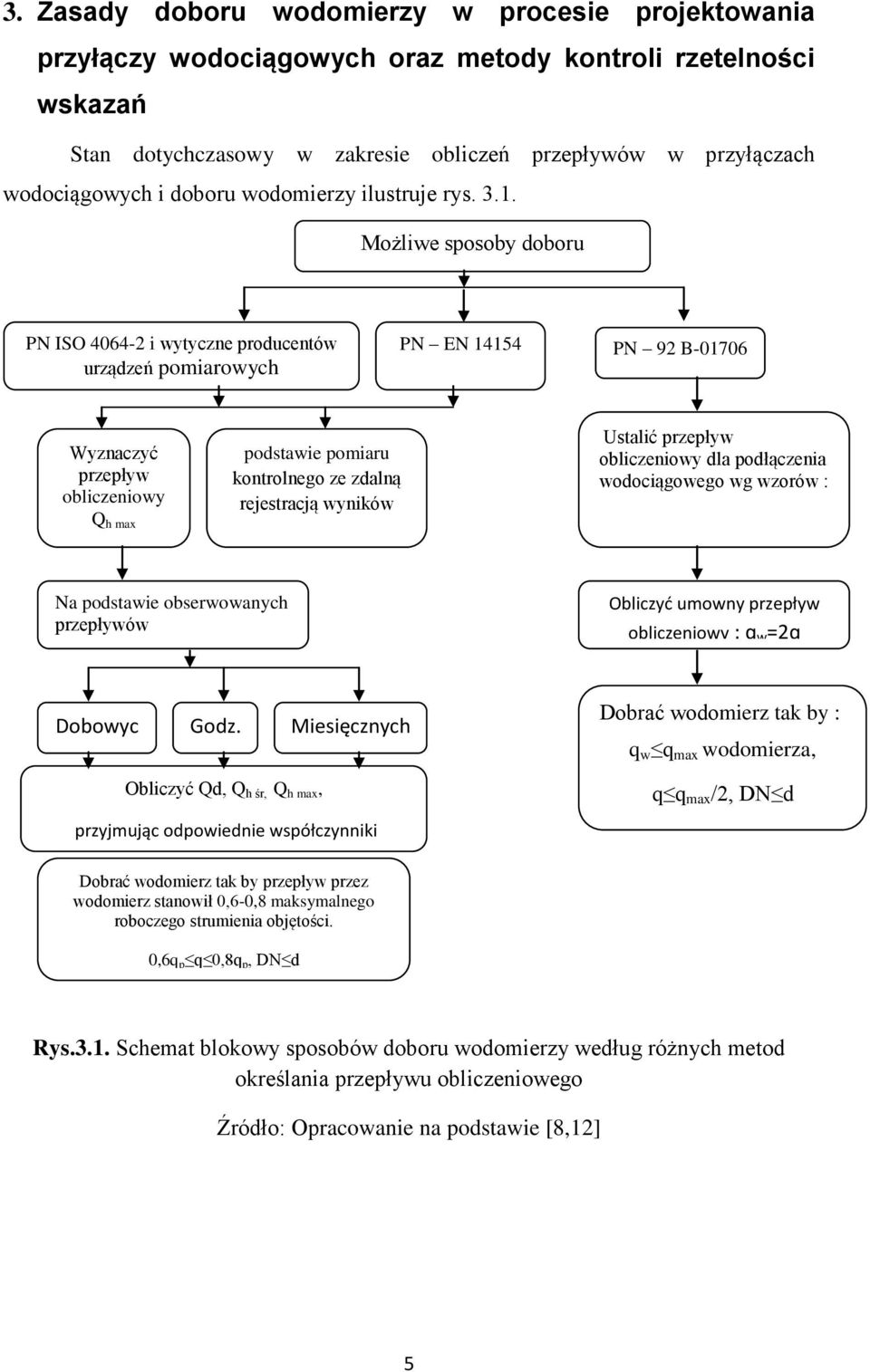 Możliwe sposoby doboru wodomierzy PN ISO 4064-2 i wytyczne producentów urządzeń pomiarowych PN EN 14154 PN 92 B-01706 Wyznaczyć przepływ obliczeniowy Q h max podstawie pomiaru kontrolnego ze zdalną